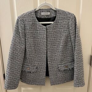 Kasper Black and White Tweed Open-Front Jacket